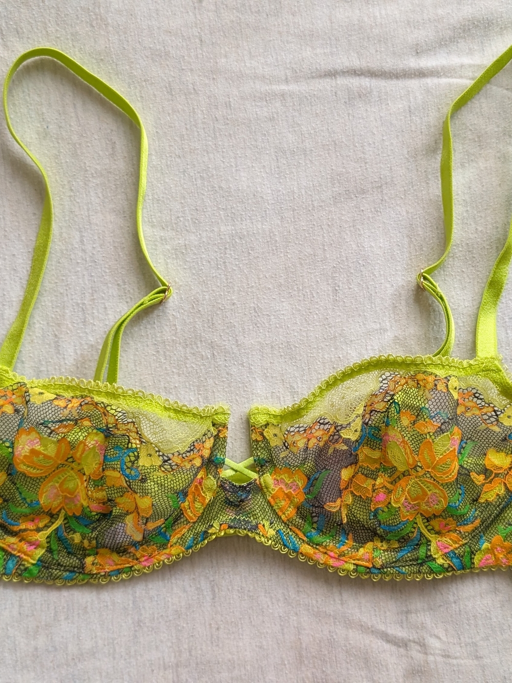 Savage X Fenty Neon Yellow Floral Lace Underwire Bra & Bikini Set - Picture 2 of 9